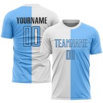 Maillot de football personnalisé bleu-noir, uniforme de mode, blanc clair, sublimation fendue Maillot de football personnalisé bleu-noir, uniforme de mode, blanc clair, sublimation fendue