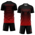 Maillot de football personnalisé à rayures fines, dégradé rouge et noir, par sublimation Maillot de football personnalisé à rayures fines, dégradé rouge et noir, par sublimation