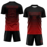 Maillot de football personnalisé à rayures fines, dégradé rouge et noir, par sublimation