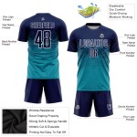 Maillot de football personnalisé bleu marine et blanc à sublimation Maillot de football personnalisé bleu marine et blanc à sublimation