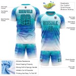 Maillot de football blanc à sublimation géométrique, uniforme personnalisé, triangle sarcelle Maillot de football blanc à sublimation géométrique, uniforme personnalisé, triangle sarcelle