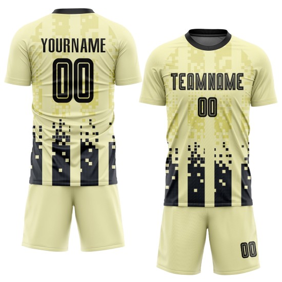 Maillot de football noir personnalisé à sublimation, uniforme domicile, crème Maillot de football noir personnalisé à sublimation, uniforme domicile, crème