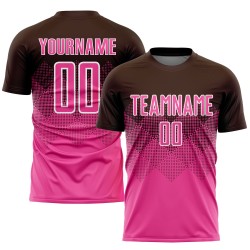Maillot de football personnalisé rose-blanc à sublimation uniforme marron