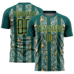 Maillot personnalisé doré, uniforme de football vert nuit, fleurs sublimées