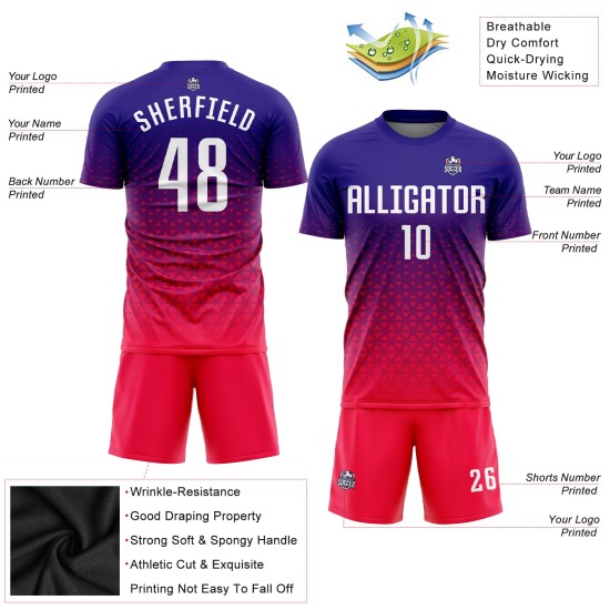Maillot de football personnalisé rose, violet et blanc, sublimation Maillot de football personnalisé rose, violet et blanc, sublimation