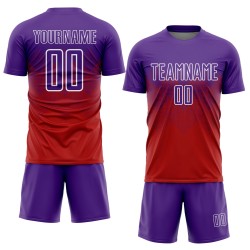 Maillot de football personnalisé violet et blanc à sublimation rouge Maillot de football personnalisé violet et blanc à sublimation rouge