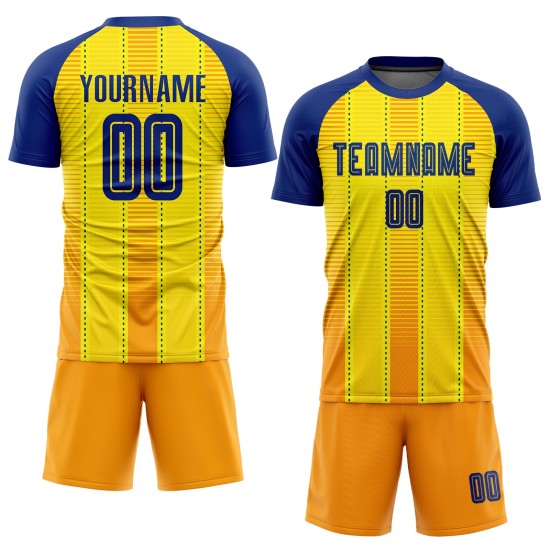 Maillot de football sublimé Royal-Orange Gold, uniforme personnalisé Maillot de football sublimé Royal-Orange Gold, uniforme personnalisé