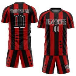 Maillot rouge des étoiles, uniforme de football à carreaux et sublimation personnalisée noir et blanc