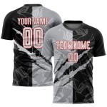 Maillot de football à rayures noir, uniforme personnalisé gris-rouge, sublimation, graffiti, blanc Maillot de football à rayures noir, uniforme personnalisé gris-rouge, sublimation, graffiti, blanc