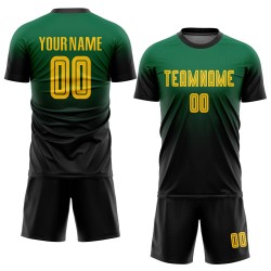 Maillot de football personnalisé Kelly Green Fade Fashion, uniforme doré et noir, sublimation