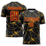 Maillot de football personnalisé par sublimation rouge et or, noir