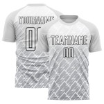 Maillot de football personnalisé Lightning gris-noir, maillot blanc, sublimation Maillot de football personnalisé Lightning gris-noir, maillot blanc, sublimation