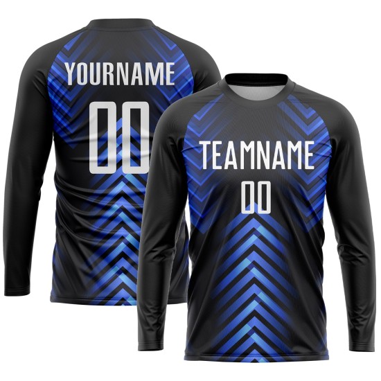 Maillot de football personnalisé à sublimation blanc-noir royal Maillot de football personnalisé à sublimation blanc-noir royal