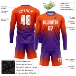Maillot de football personnalisé à manches longues, dégradé blanc-violet, sublimation orange Maillot de football personnalisé à manches longues, dégradé blanc-violet, sublimation orange
