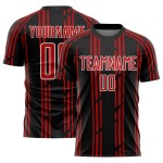 Maillot de football noir à rayures rouges et blanches, sublimation, personnalisé Maillot de football noir à rayures rouges et blanches, sublimation, personnalisé