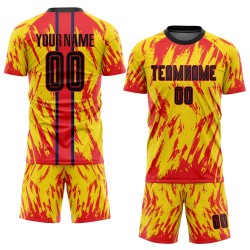 Maillot de football personnalisé noir et rouge, sublimation dorée