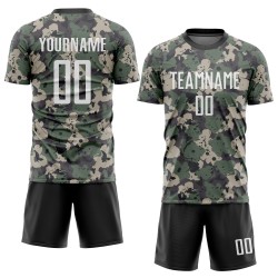 Maillot de football camouflage uniforme personnalisé pour saluer le service, blanc et noir, sublimation