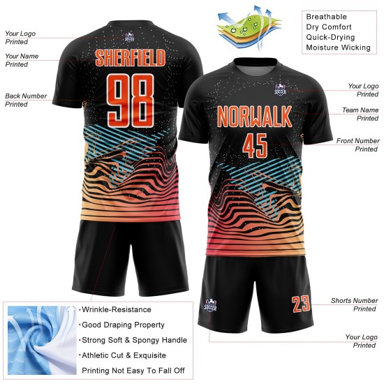 Maillot de football personnalisé à sublimation orange et blanc avec lignes noires Maillot de football personnalisé à sublimation orange et blanc avec lignes noires