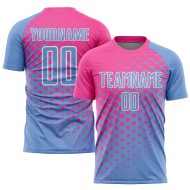 Maillot de football personnalisé à sublimation bleu rose et blanc
