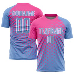 Maillot de football personnalisé à sublimation bleu rose et blanc