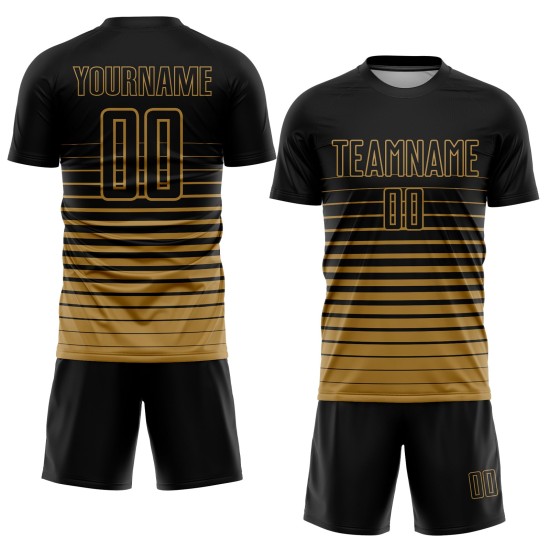 Maillot de football à rayures fines, sublimation, dégradé doré, personnalisé, mode, noir, ancien Maillot de football à rayures fines, sublimation, dégradé doré, personnalisé, mode, noir, ancien