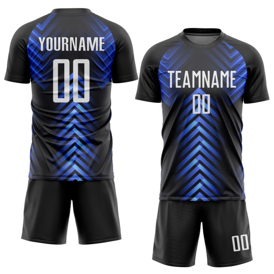 Maillot de football personnalisé à sublimation blanc-noir royal Maillot de football personnalisé à sublimation blanc-noir royal