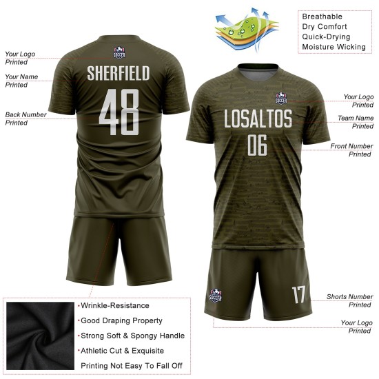 Maillot de football personnalisé avec sublimation Salute Service Olive Blanc Maillot de football personnalisé avec sublimation Salute Service Olive Blanc