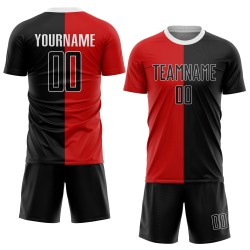 Maillot de football rouge personnalisé à la mode, sublimation, noir et blanc