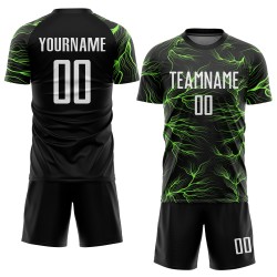 Maillot de football personnalisé vert noir sublimé blanc-fluo