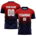 Maillot de football personnalisé à sublimation rouge, blanc et bleu marine Maillot de football personnalisé à sublimation rouge, blanc et bleu marine