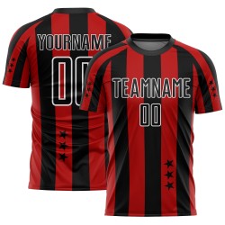 Maillot rouge des étoiles, uniforme de football à carreaux et sublimation personnalisée noir et blanc