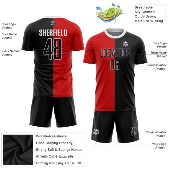 Maillot de football rouge personnalisé à la mode, sublimation, noir et blanc Maillot de football rouge personnalisé à la mode, sublimation, noir et blanc