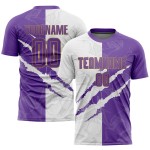 Maillot de football à rayures violet, motif personnalisé, blanc et ancien, sublimation, graffiti, doré Maillot de football à rayures violet, motif personnalisé, blanc et ancien, sublimation, graffiti, doré