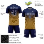 Maillot de football personnalisé bleu marine et blanc, sublimation dorée Maillot de football personnalisé bleu marine et blanc, sublimation dorée
