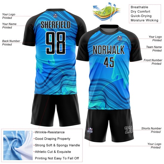 Maillot de football personnalisé à sublimation avec vagues noires et blanches