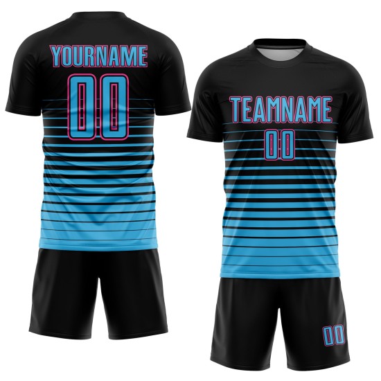 Maillot de football à rayures fines, noir, bleu et rose, à la mode, sublimation, personnalisé, ciel Maillot de football à rayures fines, noir, bleu et rose, à la mode, sublimation, personnalisé, ciel