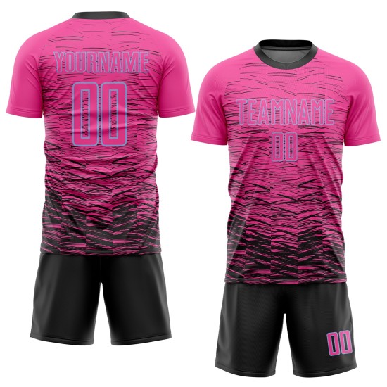 Maillot de football bleu personnalisé par sublimation, noir et rose clair Maillot de football bleu personnalisé par sublimation, noir et rose clair