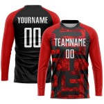 Maillot de football sublimé blanc-noir, uniforme rouge personnalisé Maillot de football sublimé blanc-noir, uniforme rouge personnalisé