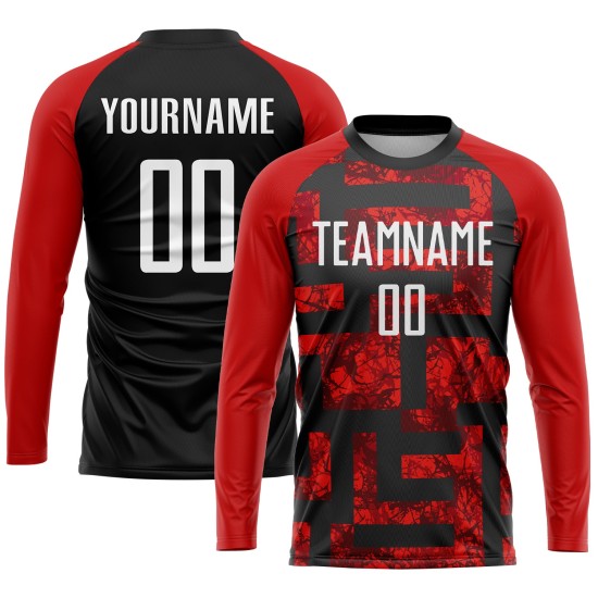 Maillot de football sublimé blanc-noir, uniforme rouge personnalisé Maillot de football sublimé blanc-noir, uniforme rouge personnalisé