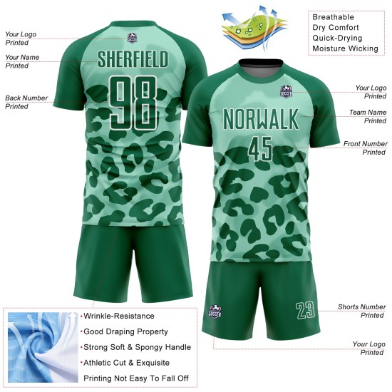 Maillot de football Pea vert-blanc personnalisé Kelly Uniform Animal Sublimation Green Print