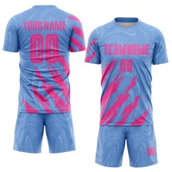 Maillot de football bleu rose personnalisé par sublimation