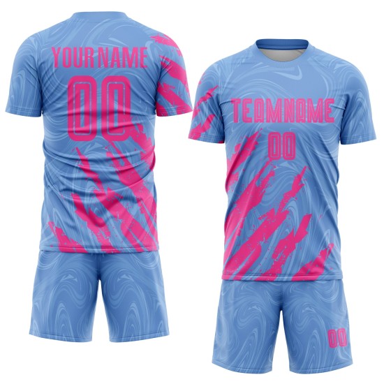 Maillot de football bleu rose personnalisé par sublimation Maillot de football bleu rose personnalisé par sublimation
