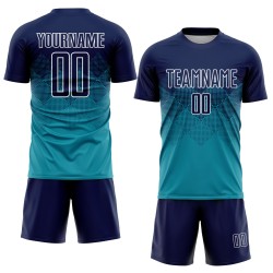 Maillot de football personnalisé bleu marine et blanc à sublimation