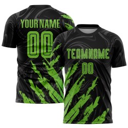 Maillot de football à sublimation noir, vert fluo personnalisé