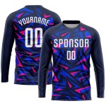 Maillot de football personnalisé bleu marine, sublimation, blanc et rose Maillot de football personnalisé bleu marine, sublimation, blanc et rose