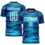 Maillot de football bleu, blanc et noir, léger, personnalisé, sublimation Maillot de football bleu, blanc et noir, léger, personnalisé, sublimation