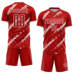 Maillot de football personnalisé blanc rouge par sublimation Maillot de football personnalisé blanc rouge par sublimation