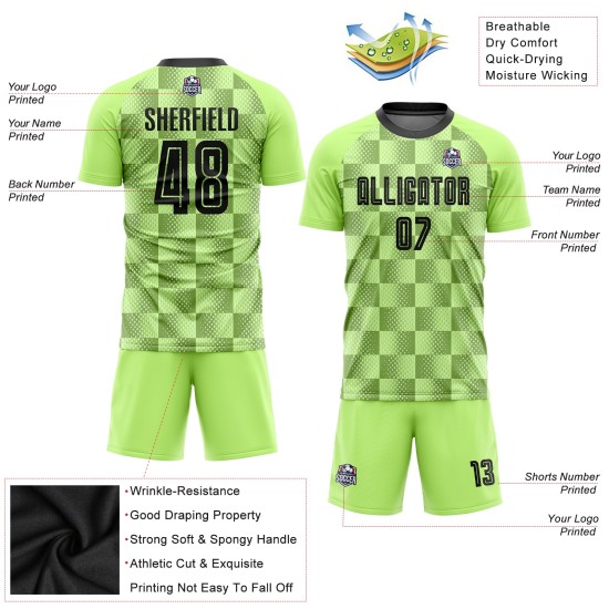 Maillot de football personnalisé vert noir fluo, uniforme de sublimation, troisième Maillot de football personnalisé vert noir fluo, uniforme de sublimation, troisième