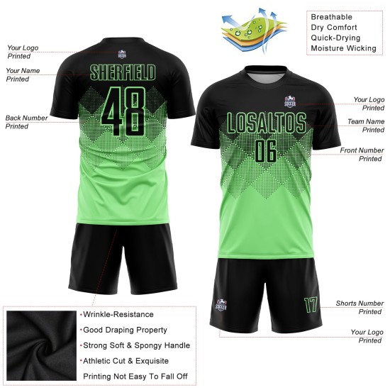 Maillot de football vert sublimé, uniforme noir personnalisé à pois Maillot de football vert sublimé, uniforme noir personnalisé à pois