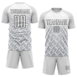Maillot de football personnalisé Lightning gris-noir, maillot blanc, sublimation